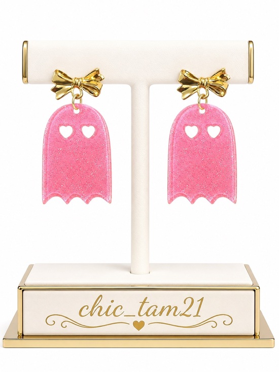 Jewelry - Pink Ghost Bow Drop Earrings for Kids